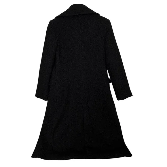 Maeve Black Dble Breasted Tweed Coat Maxi Womens 8P Classic Staple Dark Academia - Picture 4 of 12